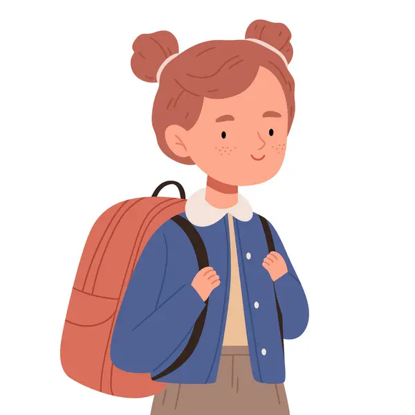 Güzel saç stili olan bir kız okula üniformalı ve sırt çantalı gidecek. Okul konseptine dönelim.