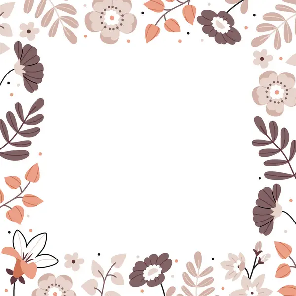 Kare çiçek çerçevesi. Sevimli çizgi film Bohem İskandinav bebek odası posterleri bej ve gri renklerde. Boho vektör baskısı