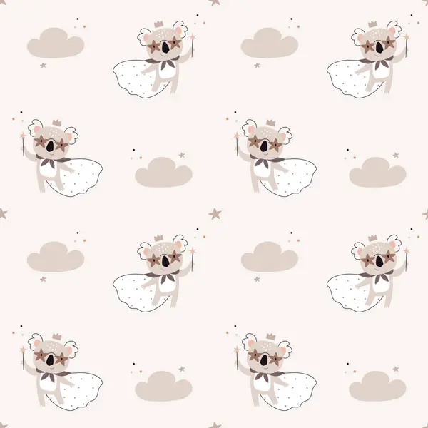 İskandinav, boho, minimalizm Koalas ve bulutlarda şirin bir desen. Hayvanlar, büyüleyici bir özellik. Bebek odası için dekor, bebek partisi, tekstil.