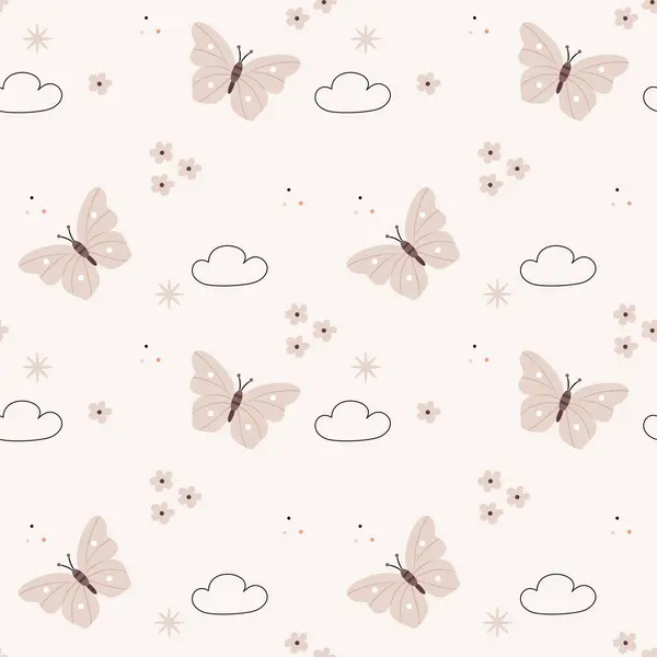 İskandinav, Boho, bej renginde minimalizm tarzı. Çiçekler ve kelebekler. Bebek odası, bebek partisi, tekstil dekoru.