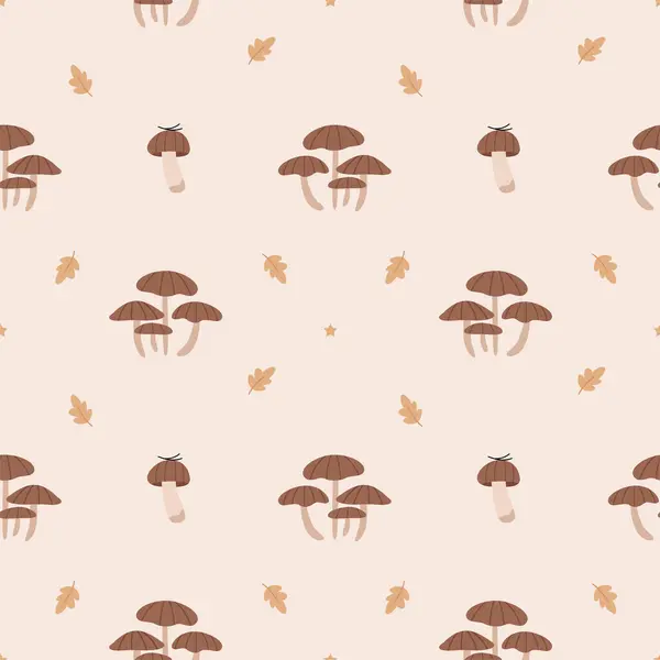 Sonbahar pürüzsüz desen. Tarafsız bir arkaplanda mantar, meşe palamudu ve yapraklar.