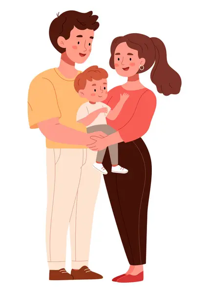 Pozitif ebeveynler, komik çocuklu bir çift. Gülümseyen ebeveynler ve çocuklar beyaz arka planda izole edilmiş..