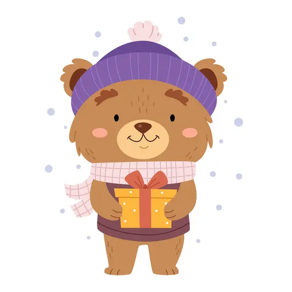 Şapka takan ve eşarp tutan sevimli karakter ayısı..