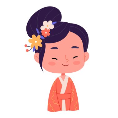 Çiçekli kimono giymiş şirin bir geyşa..