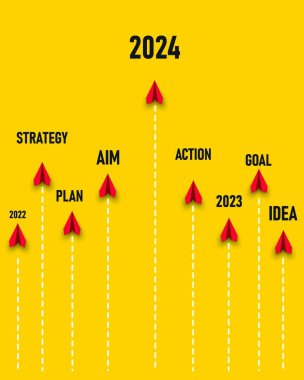 Hedefe uçan kırmızı uçaklar, hedef, plan, eylem, hedef, fikir, strateji, 2024,2023,2022 Planlama, fırsat, meydan okuma ve iş stratejisi fikri.