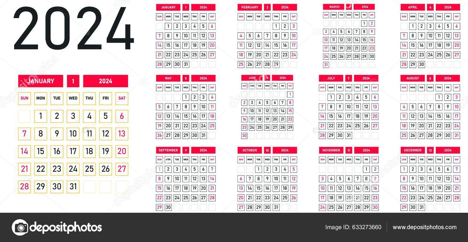 Calendrier 2025 Année Modèle Anglais Grille Carrée Concept D'idée