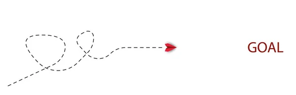 Avión Rojo Curvas Volando Hacia Goal Business Creatividad Nueva Idea — Archivo Imágenes Vectoriales