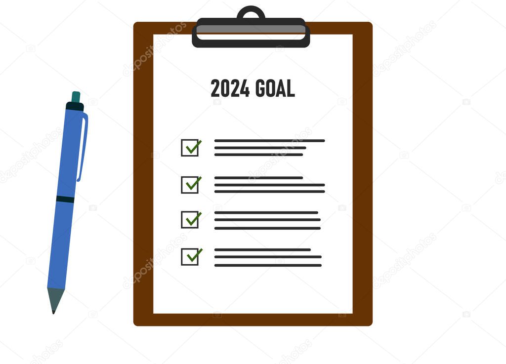 2024 Diseño de tablero de meta y pluma. Clipboard target checklist icon