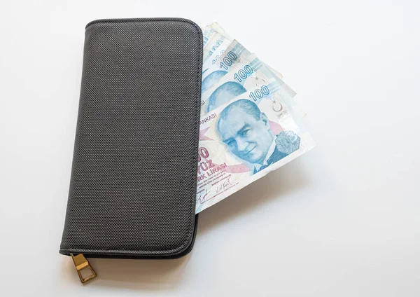 Banconote Lira Turca Nel Portafoglio Concetto Economia Sullo Sfondo — Foto Stock
