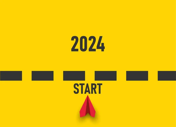 Червоний Паперовий Літак Концепція Ідеї Щорічного Плану 2024 Року Бізнес — стоковий вектор