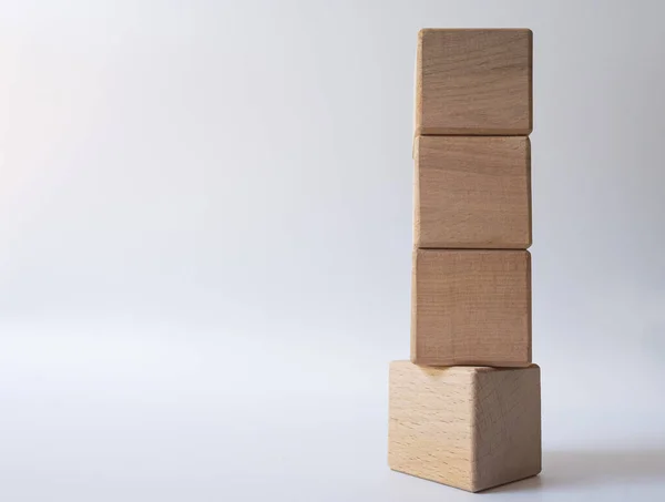 Holzwürfelblöcke Auf Weißem Hintergrund Business Strategiekonzept — Stockfoto