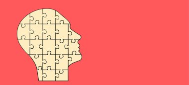 İnsan kafası bulmacası. Beyin ve akıl sağlığı, otizm, hafıza kaybı, bunama, epilepsi ve alzheimer farkındalığı, fikir kavramları. Parkinson Günü.