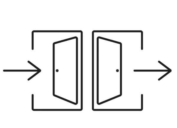 Ein Und Ausstiegsleitungssymbole Gesetzt Pfeil Und Türschilder Notausgangstüren — Stockvektor