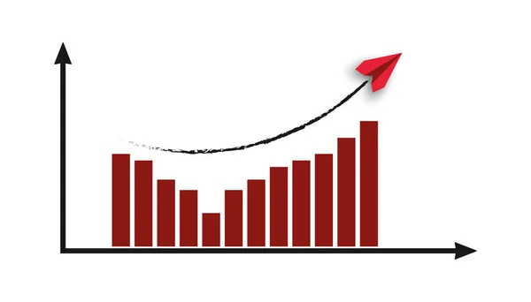 Wektorowy Wykres Ekonomiczny Czerwony Samolot Lecący Wykresie Ekonomicznym — Wektor stockowy