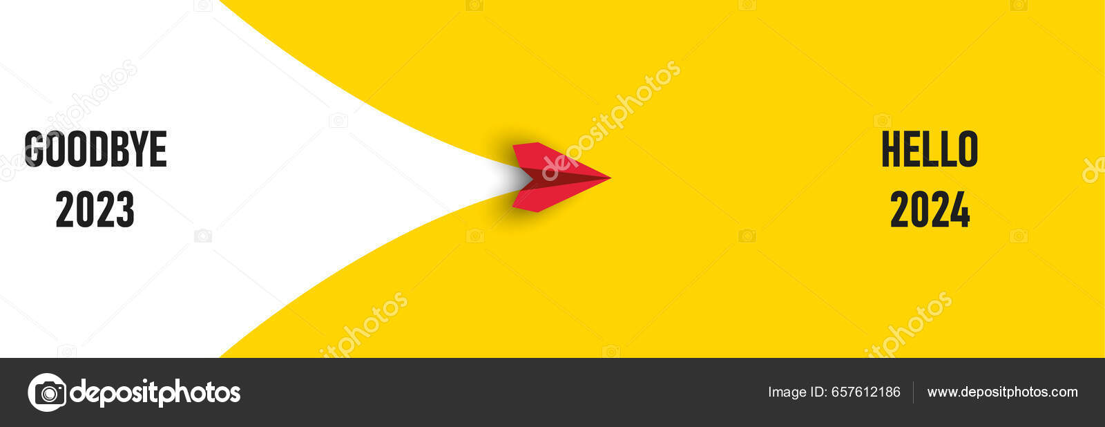 Goodbye 2023 Hello 2024 Flying Red Airplane Year Plan Idea Stock Vector