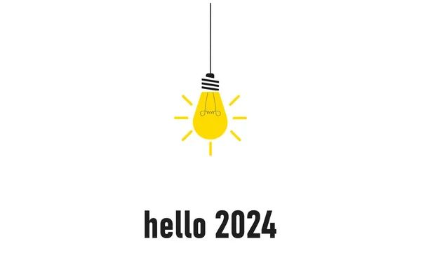 Лампочка Яка Висвітлює Hello 2024 2024 Річна Концепція Плану Творчість — стоковий вектор