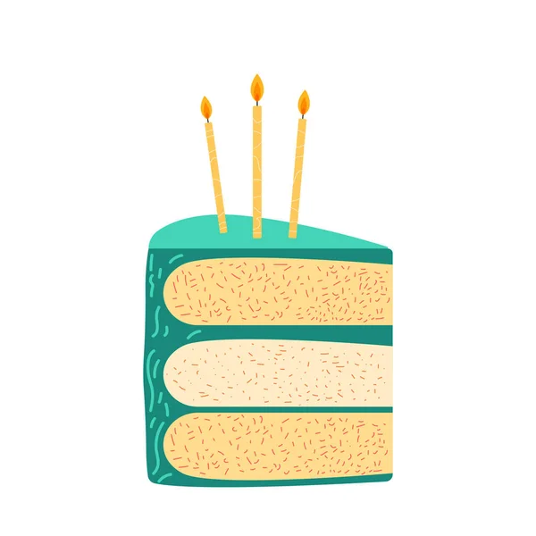 Scheibe Kakaokuchen Brennende Kerzen Darauf Design Für Postkartenaufkleber Geburtstagsidee Idee — Stockvektor