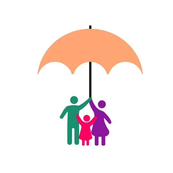 Şemsiye Altında Mutlu Aile Masası Sigorta Fikri — Stok Vektör