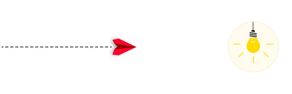 燃焼電球に飛行する赤い紙飛行機 新しいビジネスや成功のアイデア — ストックベクタ