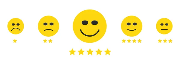 Χαρούμενη Έκφραση Προσώπου Και Stars Feedback Customer Θετική Σκέψη Ιδέες — Διανυσματικό Αρχείο