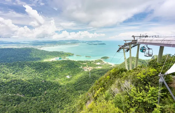 stock image Langkawi Island,Malaysia-May 02 2023: Also known as Langkawi Sky Cab,a gondola lift and major attraction on the Island,it takes many tourists,to walk the Sky Bridge,and take in views of the island.