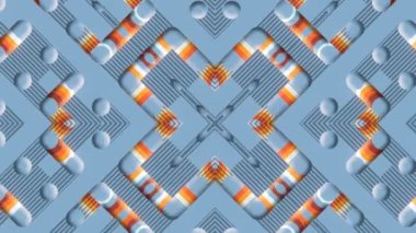 Hareket eden çok renkli karikatür simetrik geometrik deseni. Modern konsept arka plan. 3D canlandırma dijital animasyon. 4K, Ultra HD çözünürlüğü