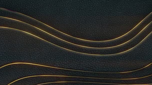 豪華な波状の背景 金の境界線とダークレザーの浮動層 抽象現代美術のデザイン デジタルシームレスループアニメーション 3Dレンダリング Hd解像度 — ストック動画