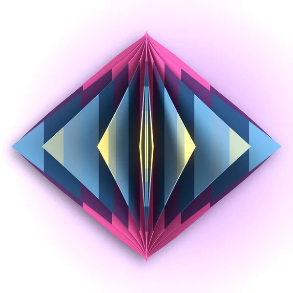 Stack of colorful diamond-shaped sheets in the center of the screen. Bright abstract background. Creative concept. 3d rendering digital illustration