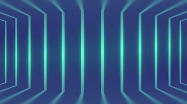 Creative background with bright floating strips of blue light on a dark blue surface. Abstract modern art design. Digital seamless loop animation. 3d rendering. HD resolution