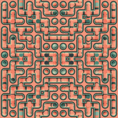 Symmetrical composition with cartoon maze and stepped gradient pattern. Bright abstract background. 3d rendering digital illustration
