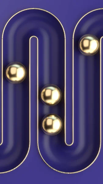 Κυλιόμενες Χρυσές Μπάλες Μπλε Επιφάνεια Φουτουριστικό Υπόβαθρο Σχεδιασμός Προτύπου Απόδοση — Φωτογραφία Αρχείου