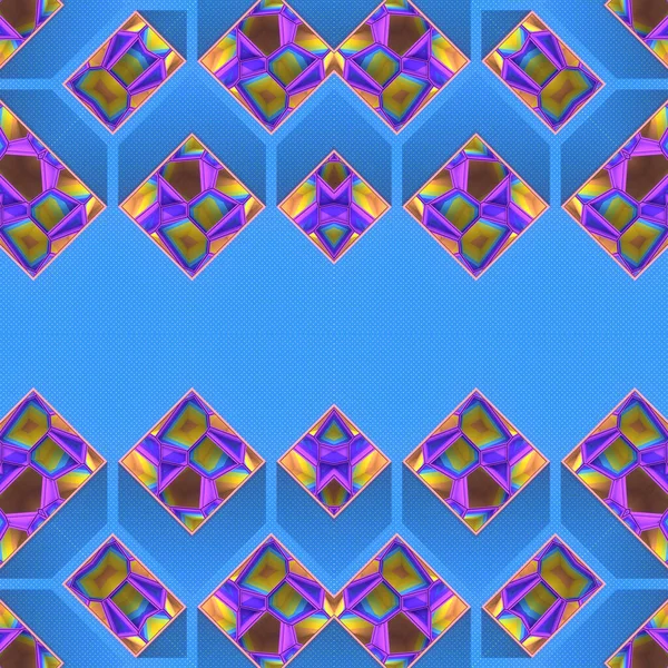 Symmetrische Digitale Illustration Bunter Kristallblöcke Mit Langem Schatten Auf Blauem — Stockfoto