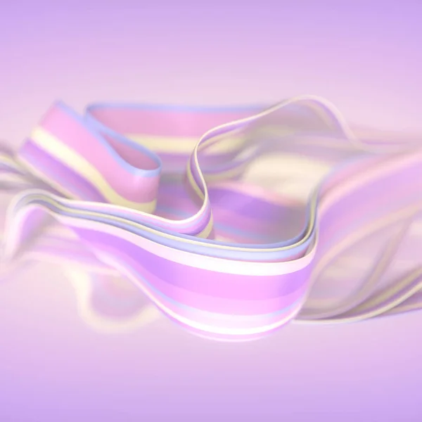 在风中飘扬的霓虹灯色织物条 抽象3D渲染艺术背景 设计模板 时髦的风格 现代效果 波浪式数字说明 — 图库照片