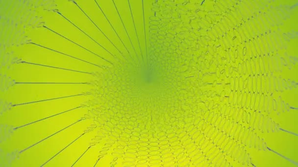 Spirálovitě Měnící Vlna Chaoticky Otáčejících Plochých Kruhů Žlutém Pozadí Abstraktní — Stock video