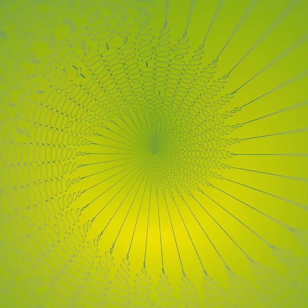 黄色の背景に混沌とした回転フラットサークルのスパイラル発散波 抽象的な創造的なデザイン 3Dレンダリングデジタルイラスト — ストック写真