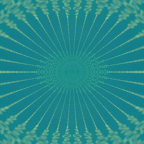 緑の背景に平らな幾何学的形状のスパイラル発散波 抽象的な創造的なデザインの背景 3Dレンダリングデジタルイラスト — ストック写真