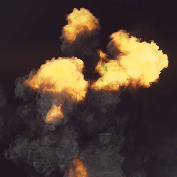 暗い背景に隔離された煙で熱い火災爆発 グラフィックデザインのための抽象的な輝き効果 3Dレンダリングデジタルイラスト — ストック写真