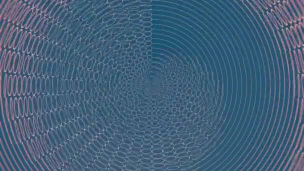 Onda Espiral Divergente Círculos Planares Caoticamente Rotativos Sobre Fundo Azul — Vídeo de Stock