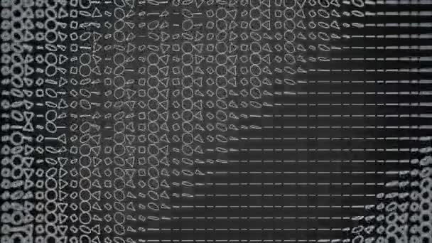 呈波浪形对称的扁平白色的图形排列成行 漂浮在黑暗的背景上 数字无缝循环动画 3D渲染 超高清分辨率 — 图库视频影像