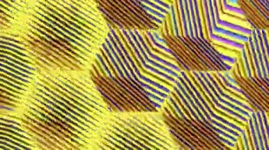 İnce dilimlerin çok renkli dokusu izometrik projeksiyondaki küplerin soyut desenlerini süsler. Dijital dikişsiz döngü animasyon arka planı. 3D görüntüleme. 4K, Ultra HD çözünürlüğü