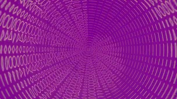 Спиральная Расходящаяся Волна Хаотично Вращающихся Планарных Геометрических Фигур Фиолетовом Фоне — стоковое видео
