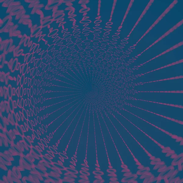 青い背景に赤い幾何学的形状の螺旋状の発散波 抽象的な創造的なデザインの背景 3Dレンダリングデジタルイラスト — ストック写真