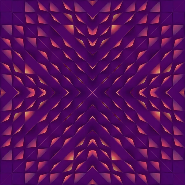 紫色の表面に明るいピンクのグラデーションを持つ三角形の対称パターン 幾何学的な抽象美術の背景 3Dレンダリングデジタルイラスト — ストック写真