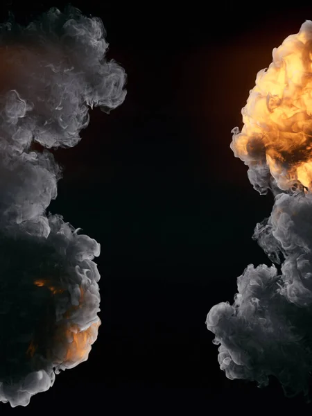 배경에 연기와 디자인을 폭발적으로 증가하는 렌더링 디지털 일러스트 — 스톡 사진