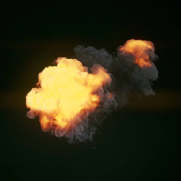 濃い背景にオレンジの火と濃い煙で爆発 概念設計のための熱い爆発 3Dレンダリングデジタルイラスト — ストック写真