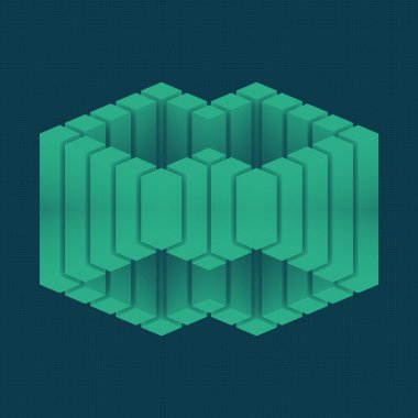 Soyut gelecek eğilimli koyu yeşil arka plan dikdörtgen geometrik şekillerin dijital illüstrasyonu. 3d oluşturma