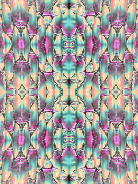 金属化された膨脹したシリンダーの対称パターン 幾何学抽象芸術のネオン色の背景 技術コンセプト 3Dレンダリングデジタルイラスト — ストック写真