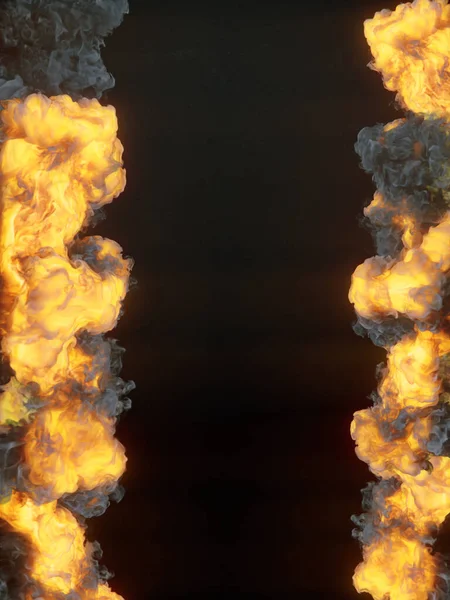 Branneksplosjoner Mørk Røyk Isolert Svart Bakgrunn Brennende Flammer Som Antenner – stockfoto