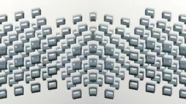 Bir grup küpün soyut simetrisi kusursuz döngü animasyonu. Üretken sanat. Isometric projeksiyon. Dijital arka plan. 3D görüntüleme. 4K, Ultra HD çözünürlüğü