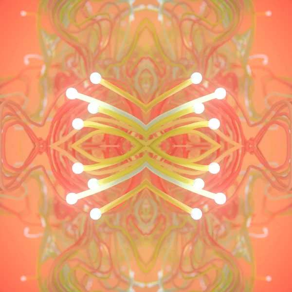 Symmetrisk Abstrakt Mønster Lyspærer Festet Til Flerfargede Sammenflettede Tråder Geometrisk – stockfoto